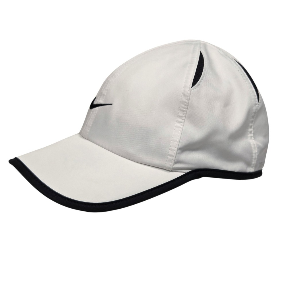 Nike Dri-FIT Featherlight Panel Hat Unisex White Black Swoosh Running Tennis Cap